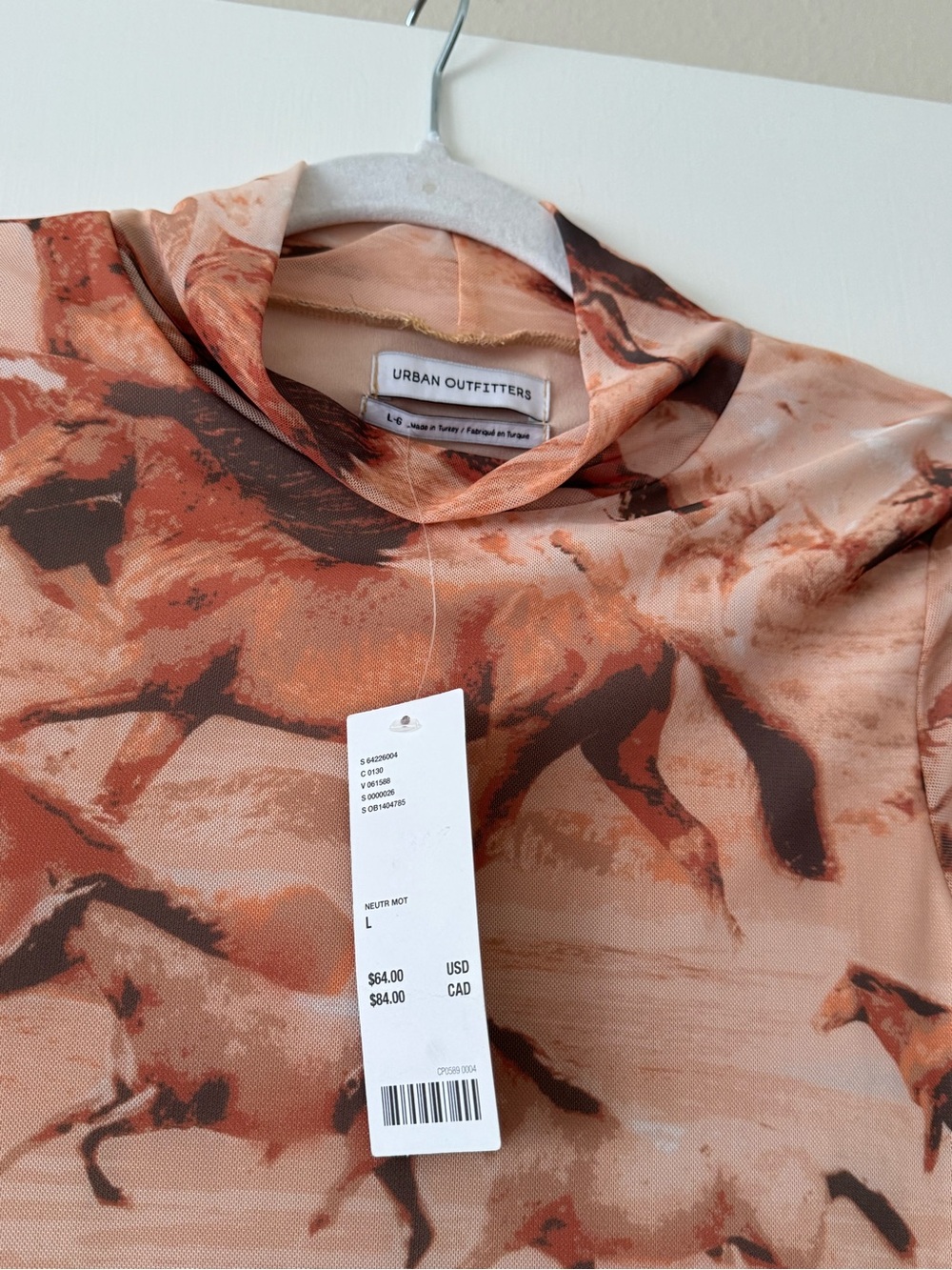 Horse Print Long Sleeve Mesh Mini Dress - Tan & Peach Tones - Picture 3 of 4